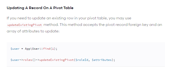 laravel update pivot table row!