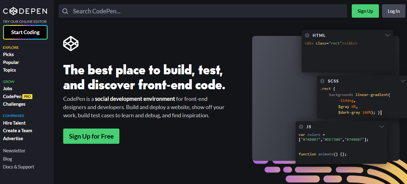 Codepen - Coding Sharing for Developers
