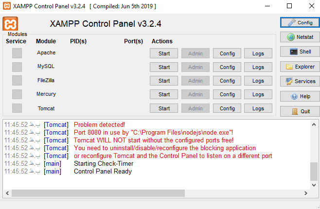 xampp programmer error message