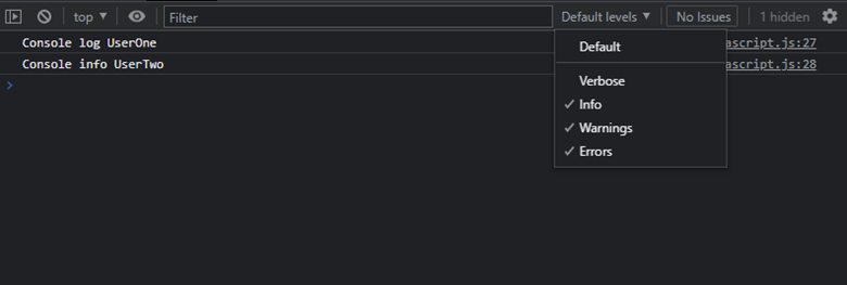 Enable the Verbose debug level in dev tools
