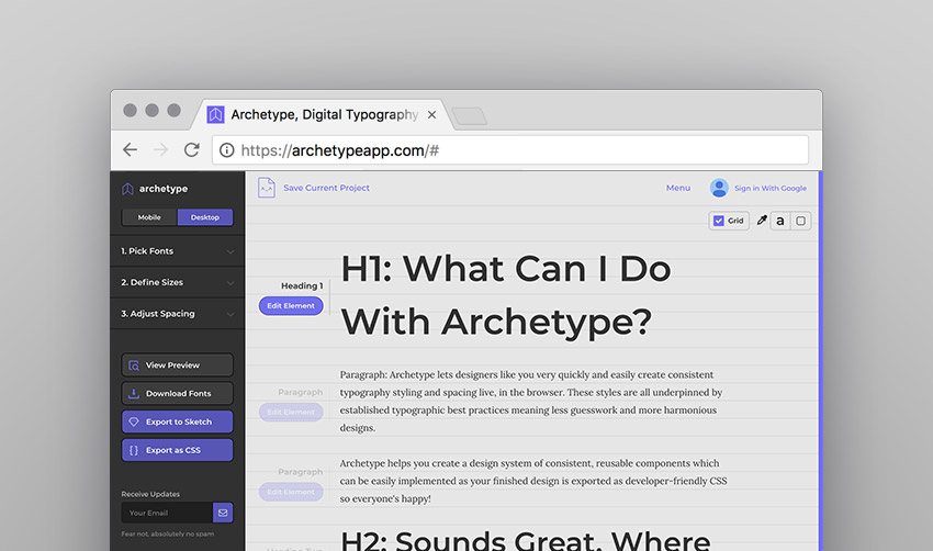 وب تایپوگرافی با Archetype