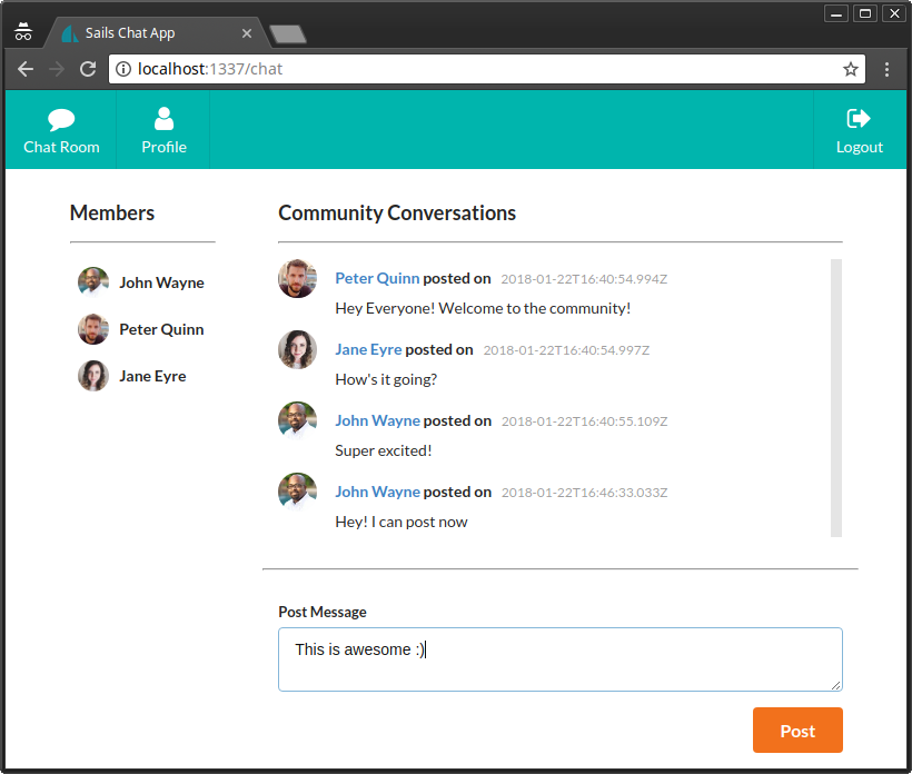 ساخت یک برنامه چت Real-time با Sails.js